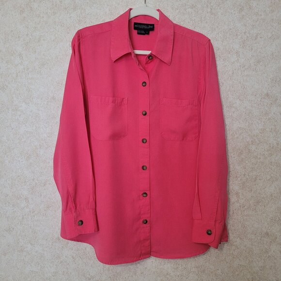 Bright Pink Long Sleeve Button Blouse Size L Monterey Bay - Picture 3 of 15